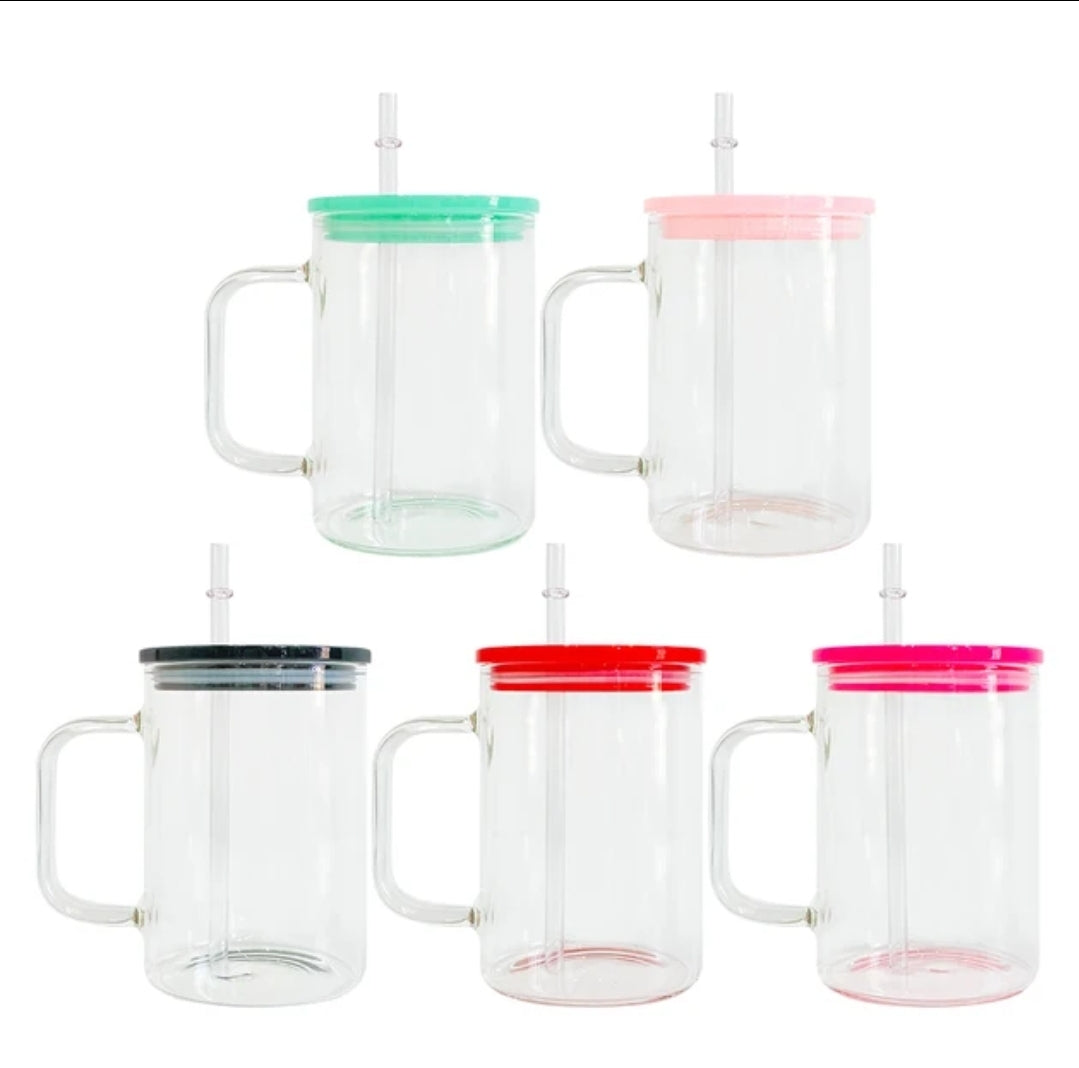 17 oz Glass mug with acrilic lid and straw