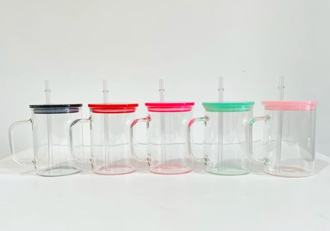 17 oz Glass mug with acrilic lid and straw