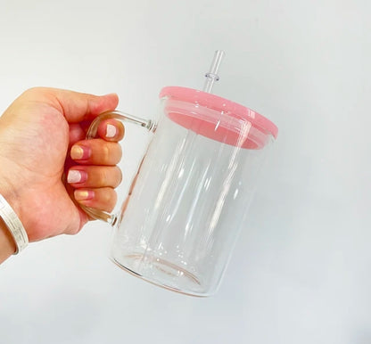 17 oz Glass mug with acrilic lid and straw